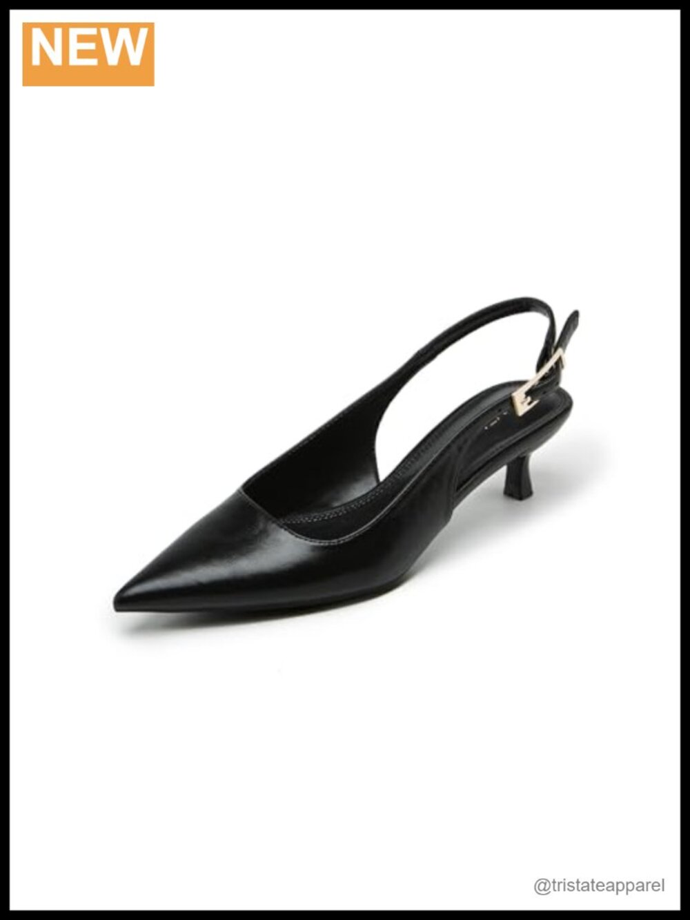 Kitten Heel Slingback Pumps Pointed Toe Buckle Faux Leather Office Heels